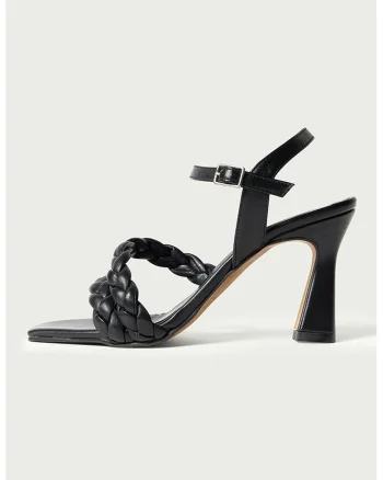 Sandale de piele cu barete impletite Ayana, Negru
