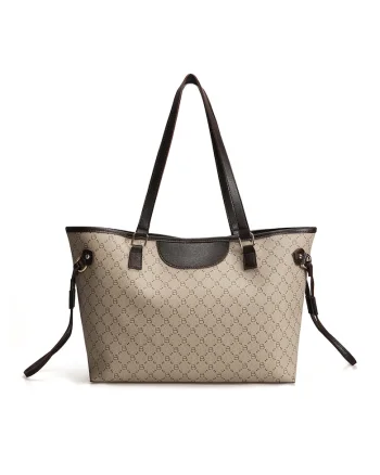 Geanta tote cu model logo, Maro/Bej