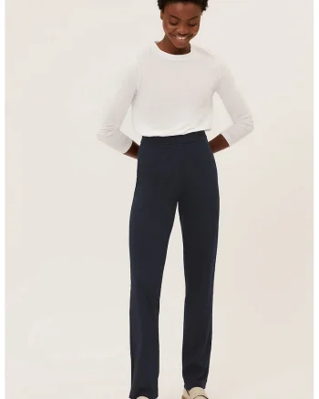 Pantaloni cu croiala dreapta si talie inalta, Bleumarin