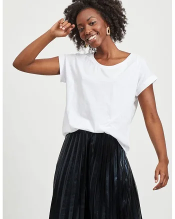 Tricou din amestec de bumbac organic cu terminatie asimetrica, Alb