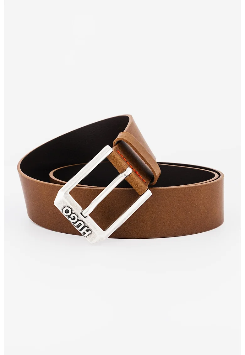 Curea de piele cu catarama metalica patrata Gelio, Caramel