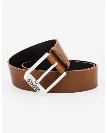 Curea de piele cu catarama metalica patrata Gelio, Caramel