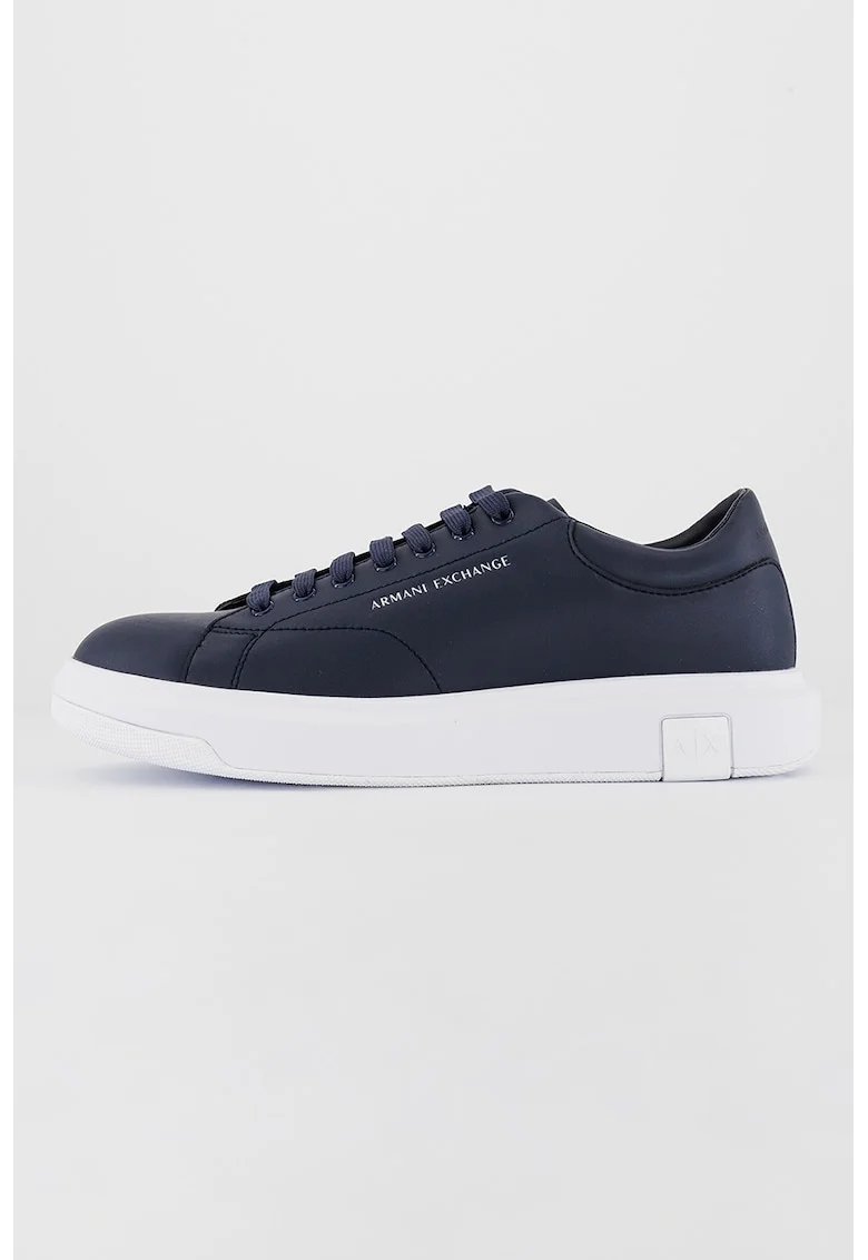Pantofi sport din piele cu model uni, Bleumarin