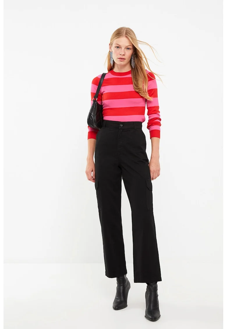 Pantaloni cargo cu talie inalta, Negru
