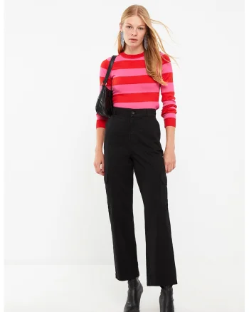 Pantaloni cargo cu talie inalta, Negru