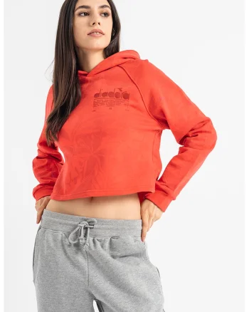 Hanorac crop cu imprimeu abstract Manifesto, Coral