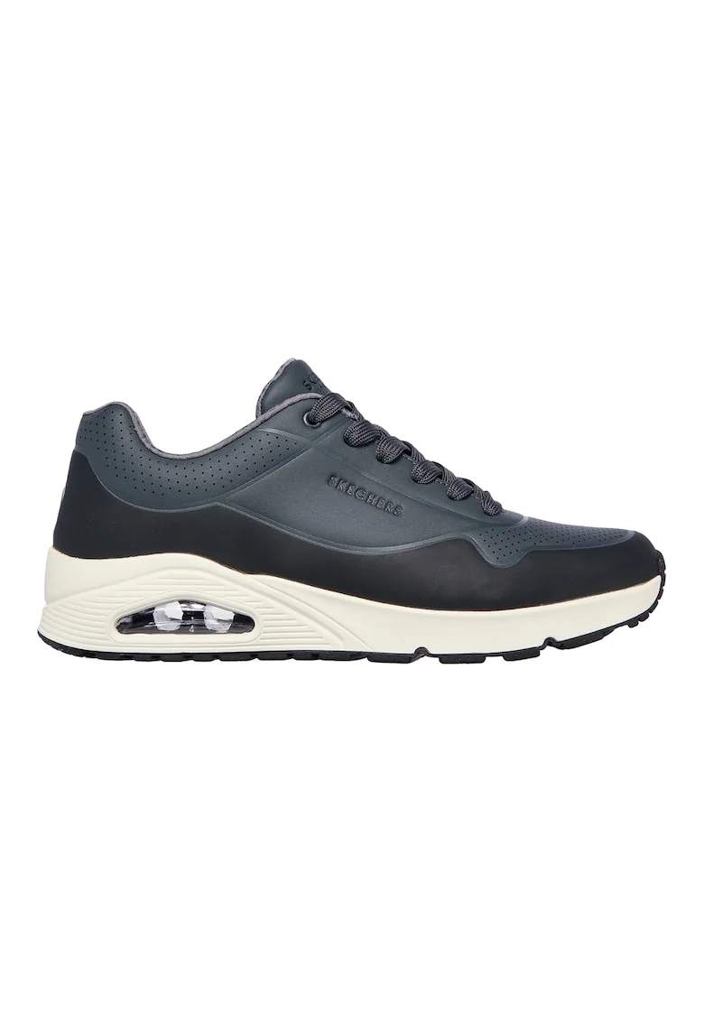Pantofi sport de piele ecologica cu segmente perforate Uno-Timeline, Gri carbune