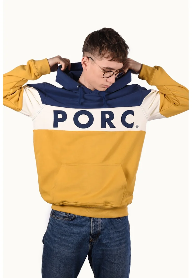 Hanorac unisex cu logo Elements, Bleumarin/Galben mustar