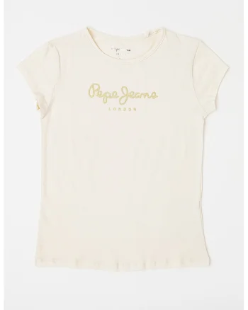 Tricou cu imprimeu logo stralucitor Hana, Auriu/Alb fildes