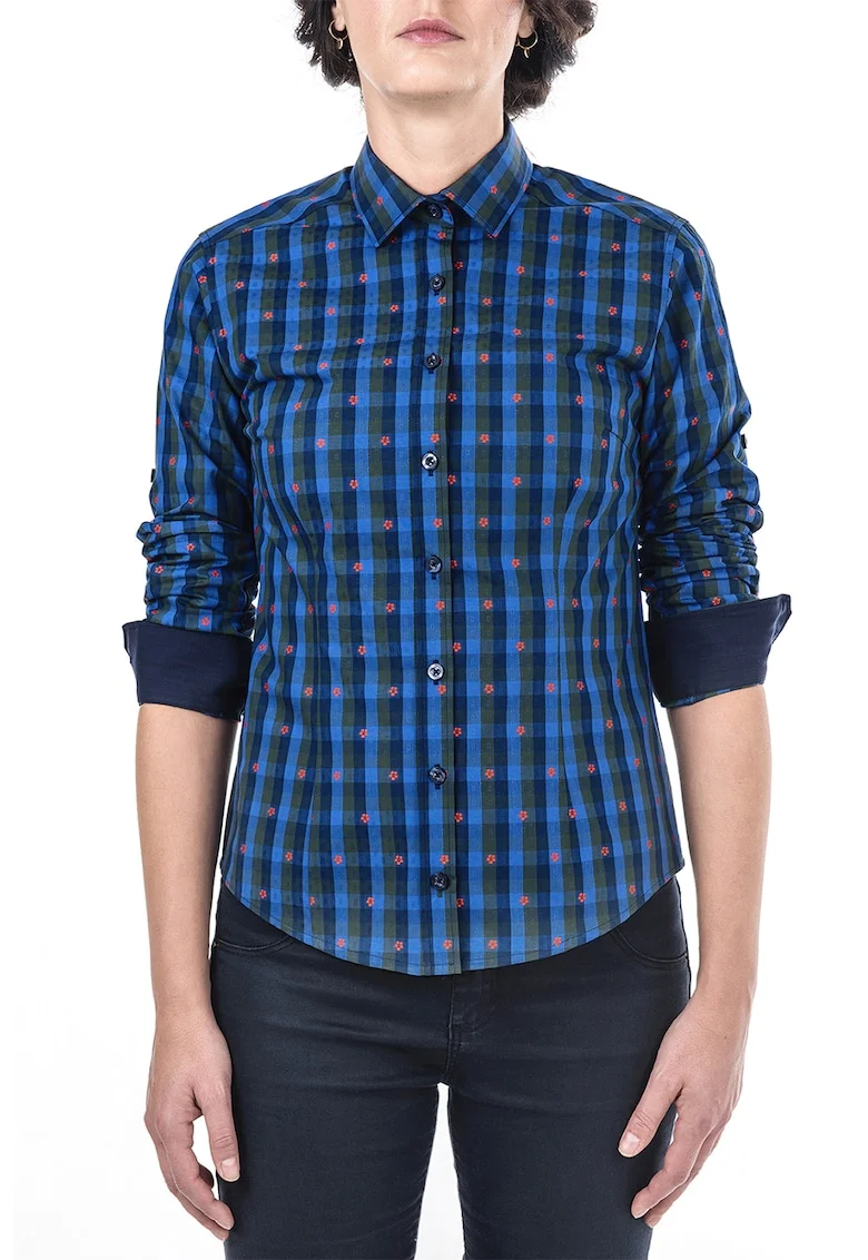 Camasa slim fit in carouri, Verde/Albastru