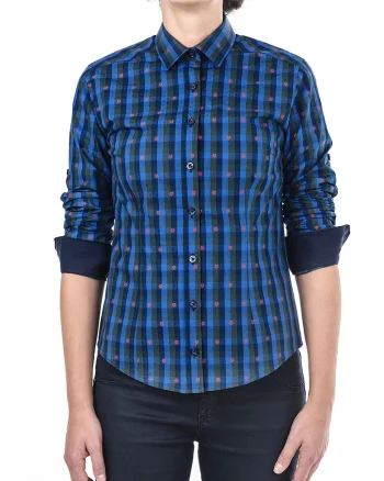 Camasa slim fit in carouri, Verde/Albastru