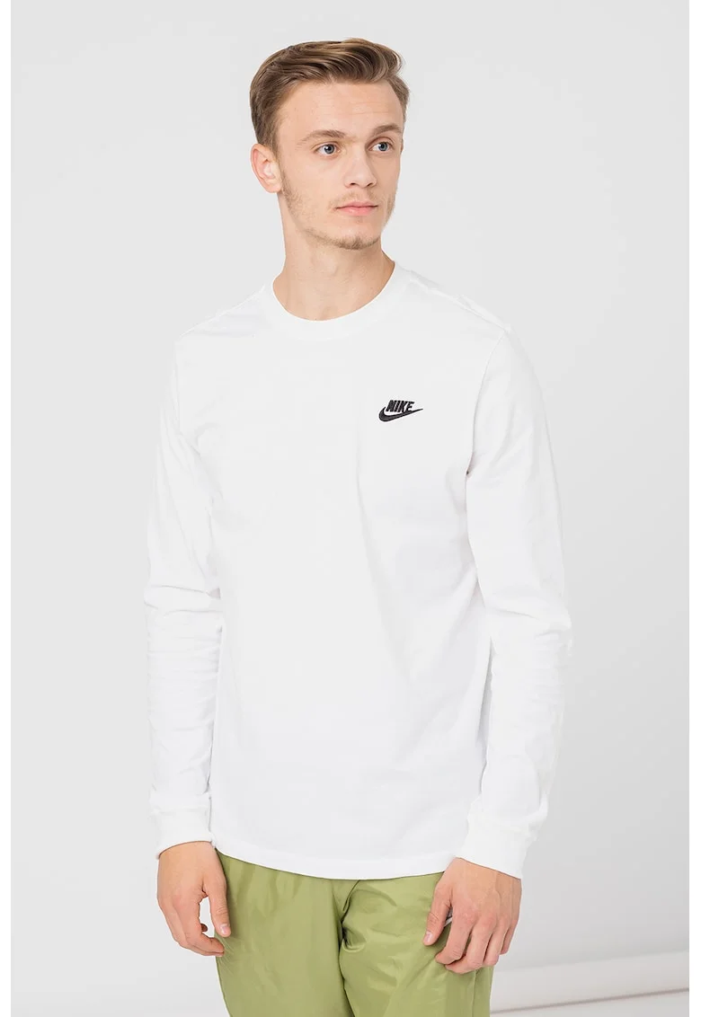 Bluza cu logo brodat si maneci lungi Sportswear Club, Alb
