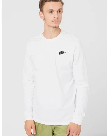 Bluza cu logo brodat si maneci lungi Sportswear Club, Alb