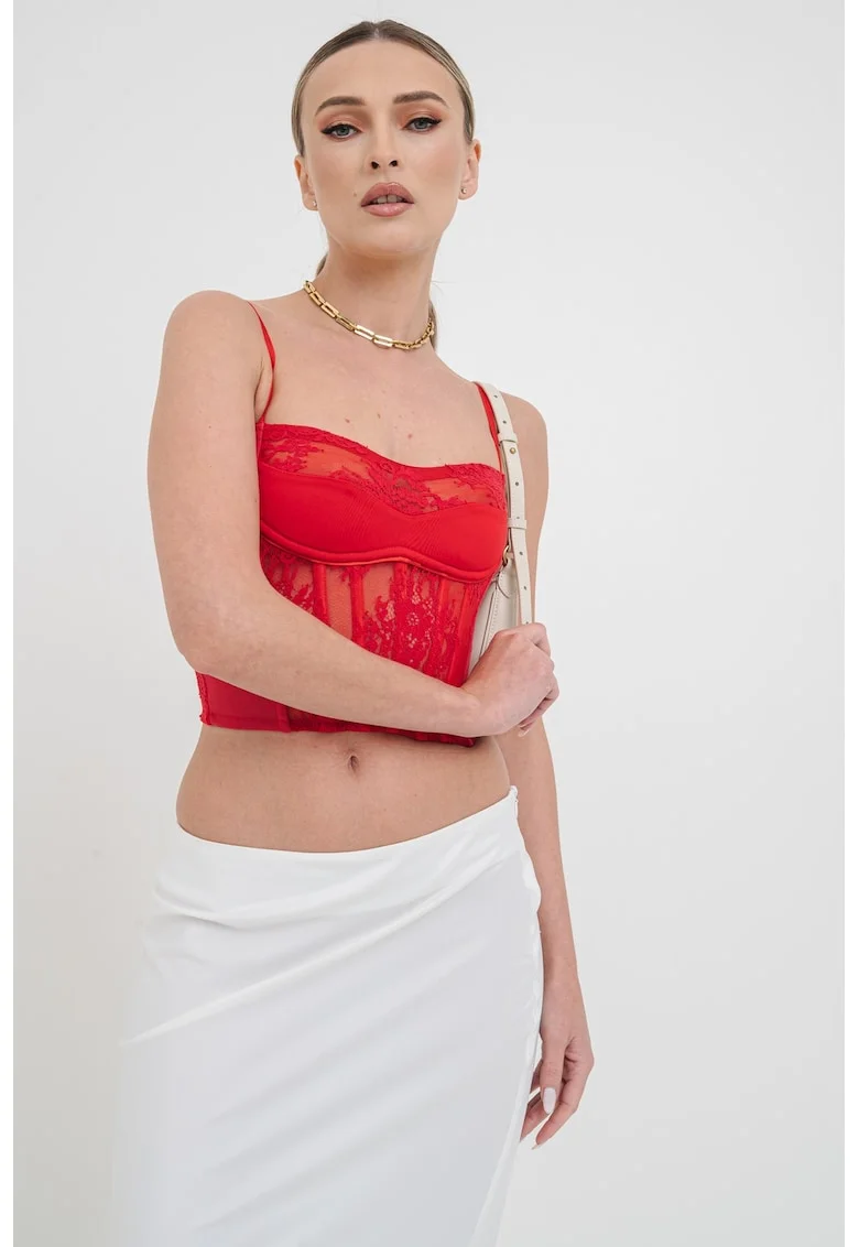 Top crop cu model corset, Rosu