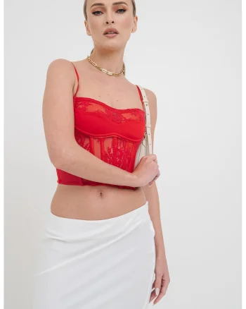 Top crop cu model corset, Rosu