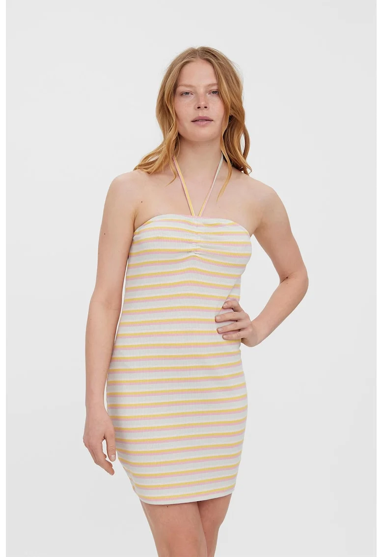 Rochie mini halter, Galben/Verde pal