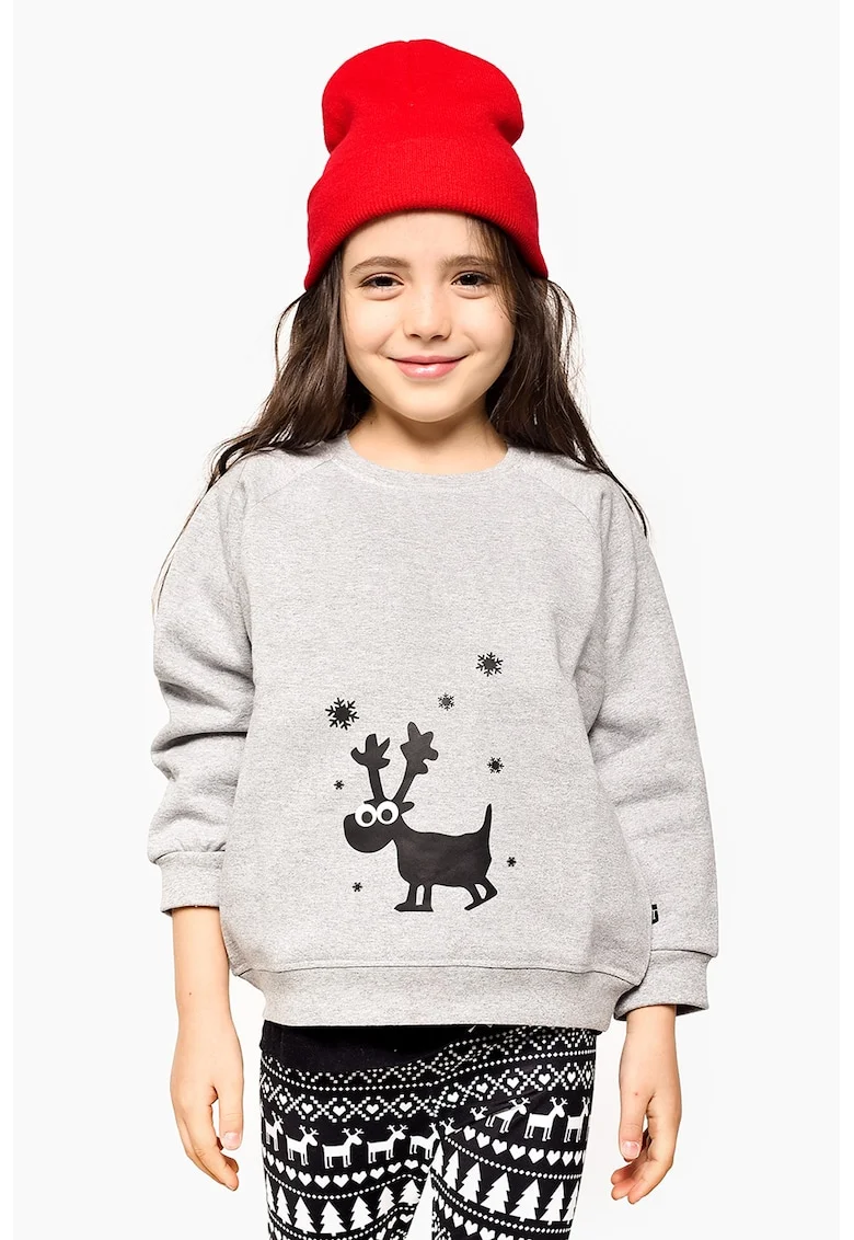 Bluza de trening din bumbac cu imprimeu cu Rudolf, Gri melange