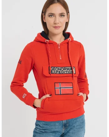 Hanorac cu logo brodat si fenta cu fermoar Gymclass, Rosu