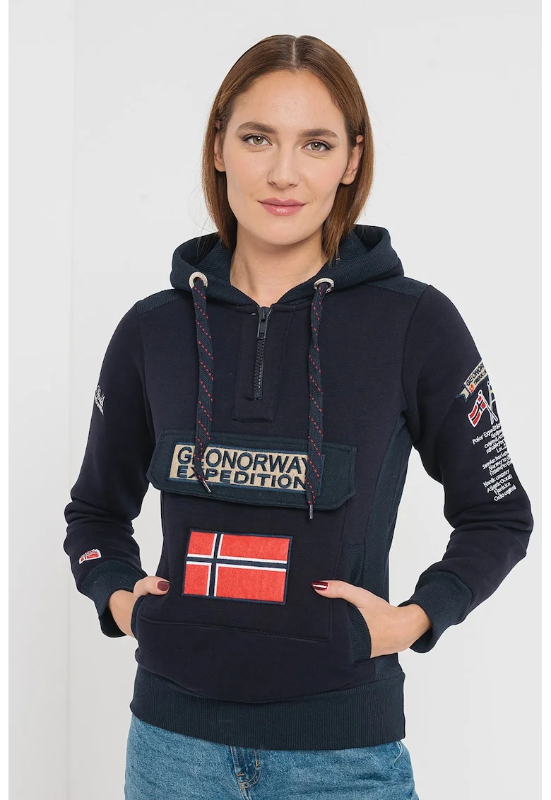 Hanorac cu logo brodat si fenta cu fermoar Gymclass, Bleumarin