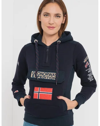 Hanorac cu logo brodat si fenta cu fermoar Gymclass, Bleumarin