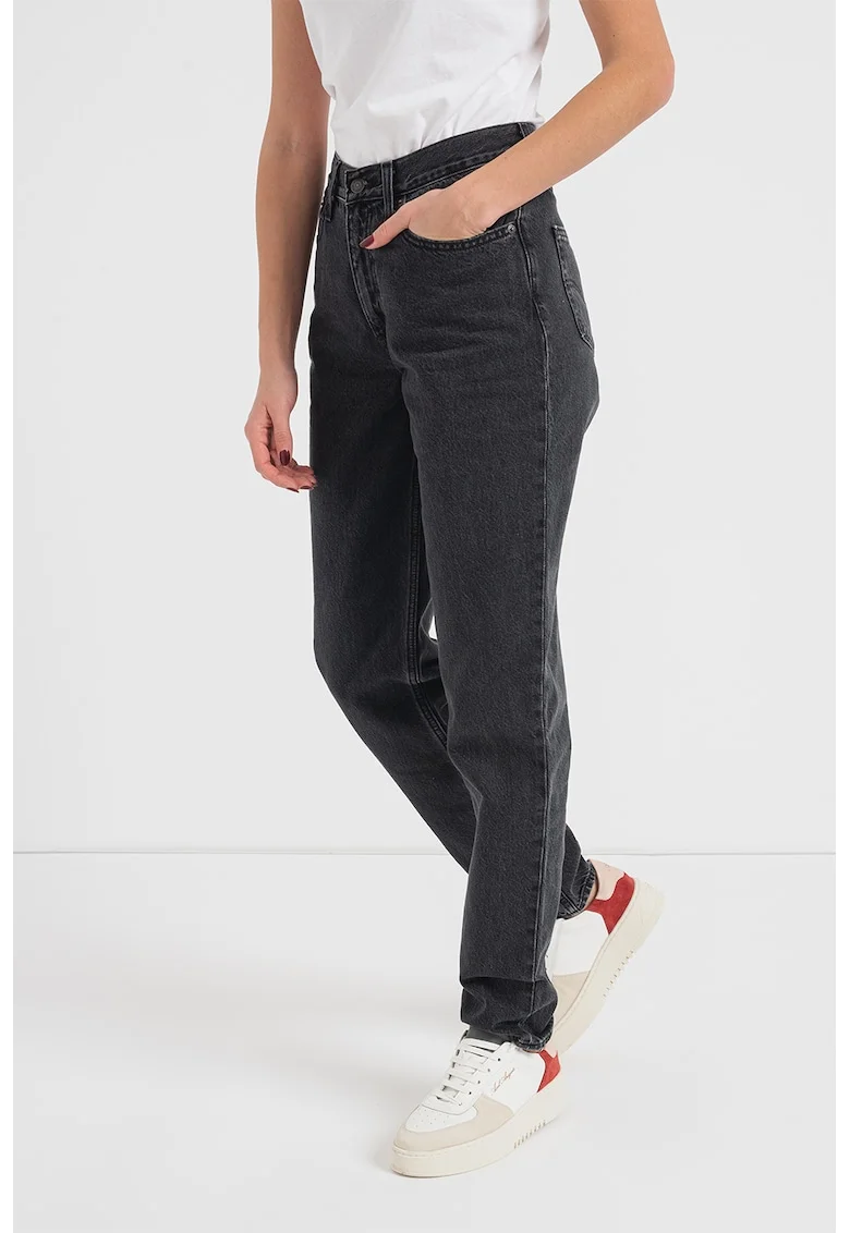 Blugi mom fit cu talie inalta 80's, Negru stins
