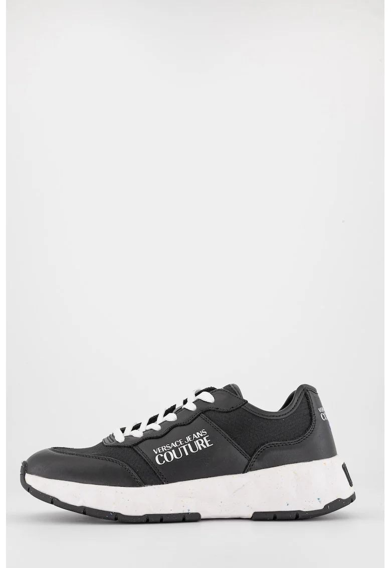 Pantofi sport din piele si material textil, Negru/Alb optic