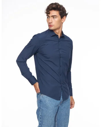 Camasa slim fit din amestec de bumbac, Albastru inchis