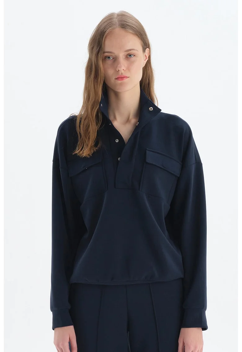 Bluza sport lejera cu buzunare aplicate, Bleumarin