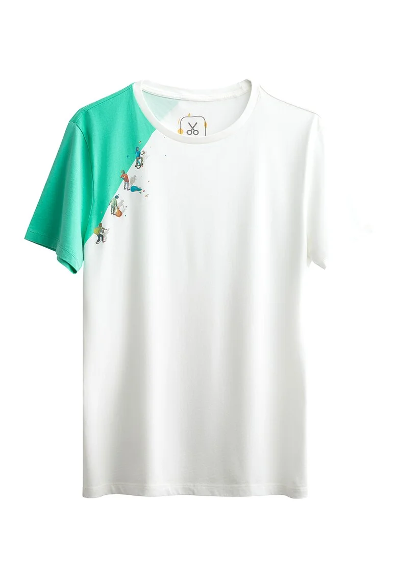 Tricou unisex de bumbac cu detaliu cu imprimeu grafic, Albastru aquamarin/Alb murdar