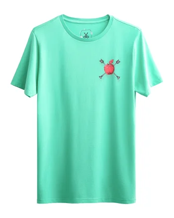 Tricou unisex cu decolteu la baza gatului si imprimeu grafic Apple, Albastru aquamarin
