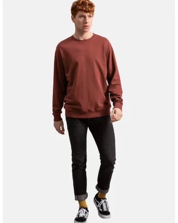 Bluza sport unisex cu decolteu la baza gatului si terminatii striate, Caramiziu
