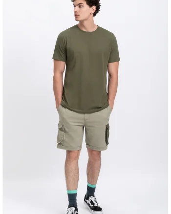 Tricou unisex cu decolteu la baza gatului, Kaki