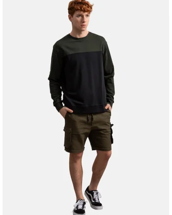 Bluza sport unisex cu model colorblock, Negru/Gri inchis