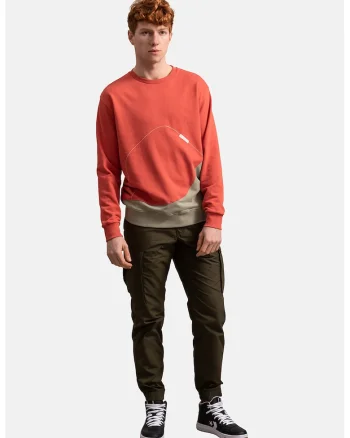 Bluza sport unisex cu model colorblock, Coral/Grej