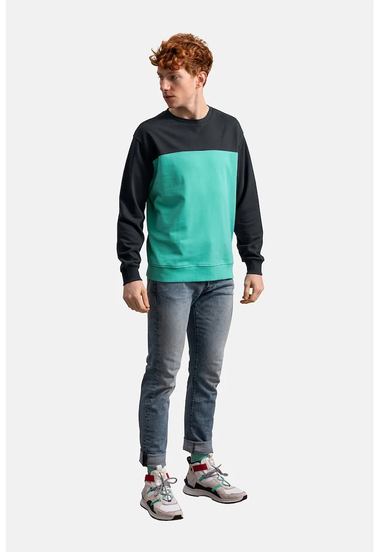 Bluza sport unisex cu model colorblock, 1430-K, Negru/Albastru aquamarin
