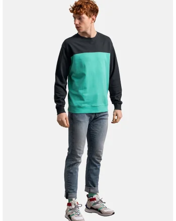 Bluza sport unisex cu model colorblock, 1430-K, Negru/Albastru aquamarin