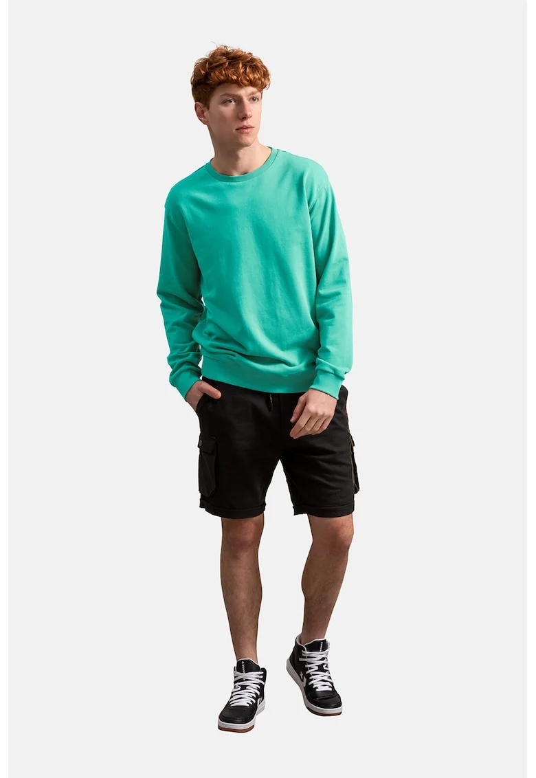 Bluza sport unisex cu decolteu la baza gatului si terminatii striate, Albastru aquamarin