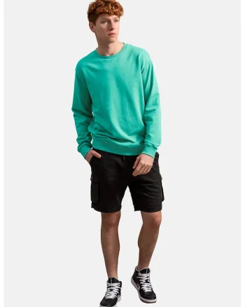 Bluza sport unisex cu decolteu la baza gatului si terminatii striate, Albastru aquamarin