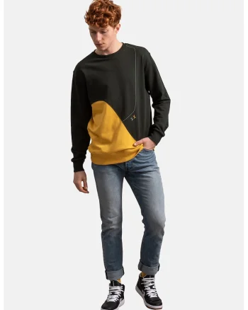 Bluza sport unisex cu aspect contrastant, Negru/Galben sofran