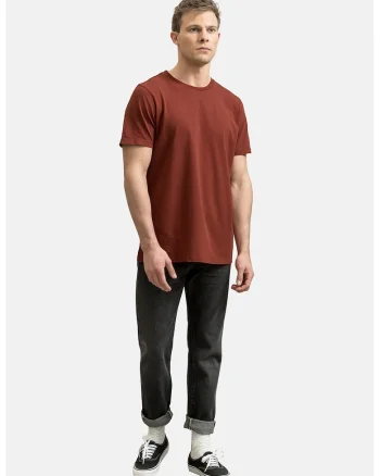 Tricou unisex cu decolteu la baza gatului, Caramiziu