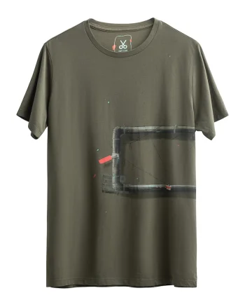 Tricou unisex cu imprimeu frontal si pe partea din spate, Kaki