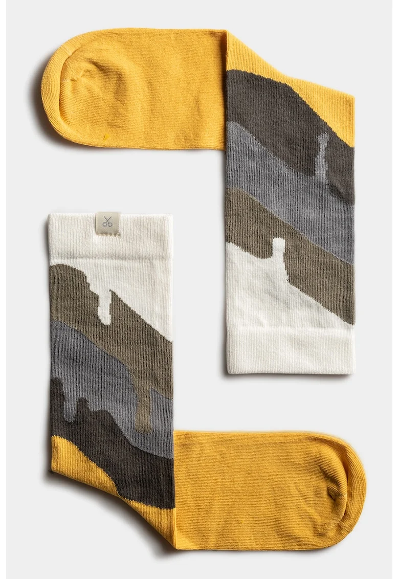 Sosete lungi unisex cu logo discret, Alb/Gri/Galben