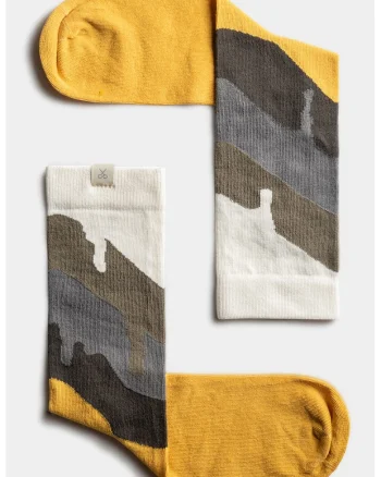Sosete lungi unisex cu logo discret, Alb/Gri/Galben