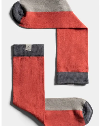 Sosete unisex lungi cu model colorblock, Coral/Gri carbune