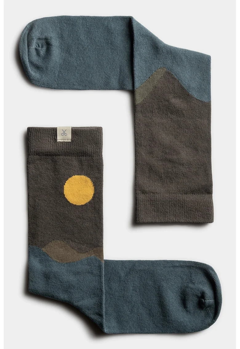 Sosete lungi unisex din amestec de bumbac, Maro inchis/Albastru petrol