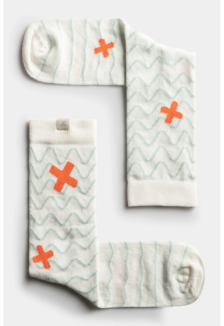 Sosete unisex din amestec de bumbac cu model, Alb/Portocaliu mandarina