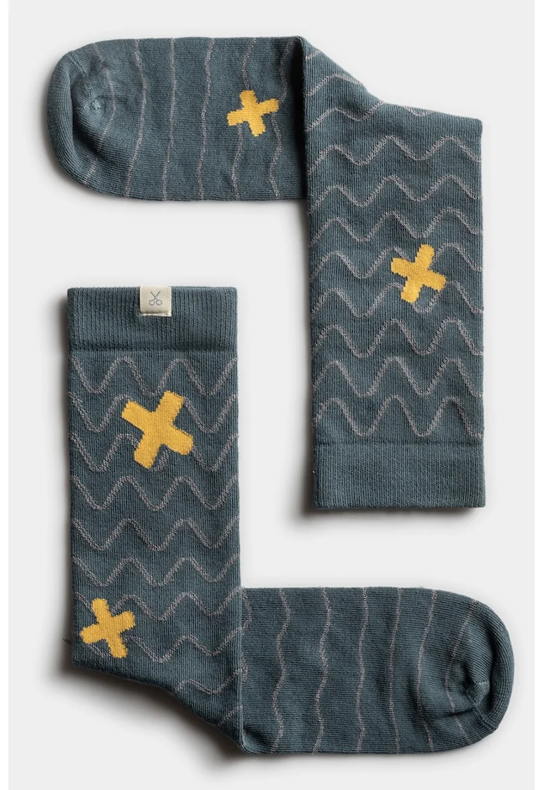Sosete unisex din amestec de bumbac cu model, Galben/Bleumarin