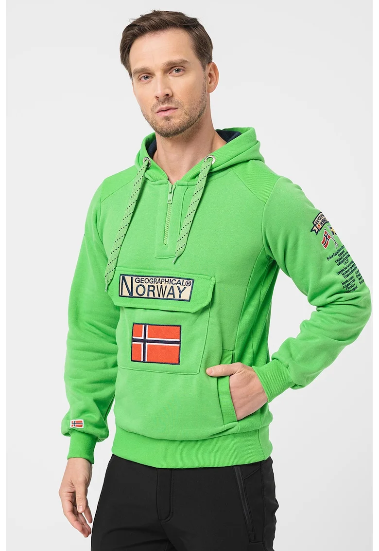 Hanorac cu snur si logo brodat Gymclass, Verde