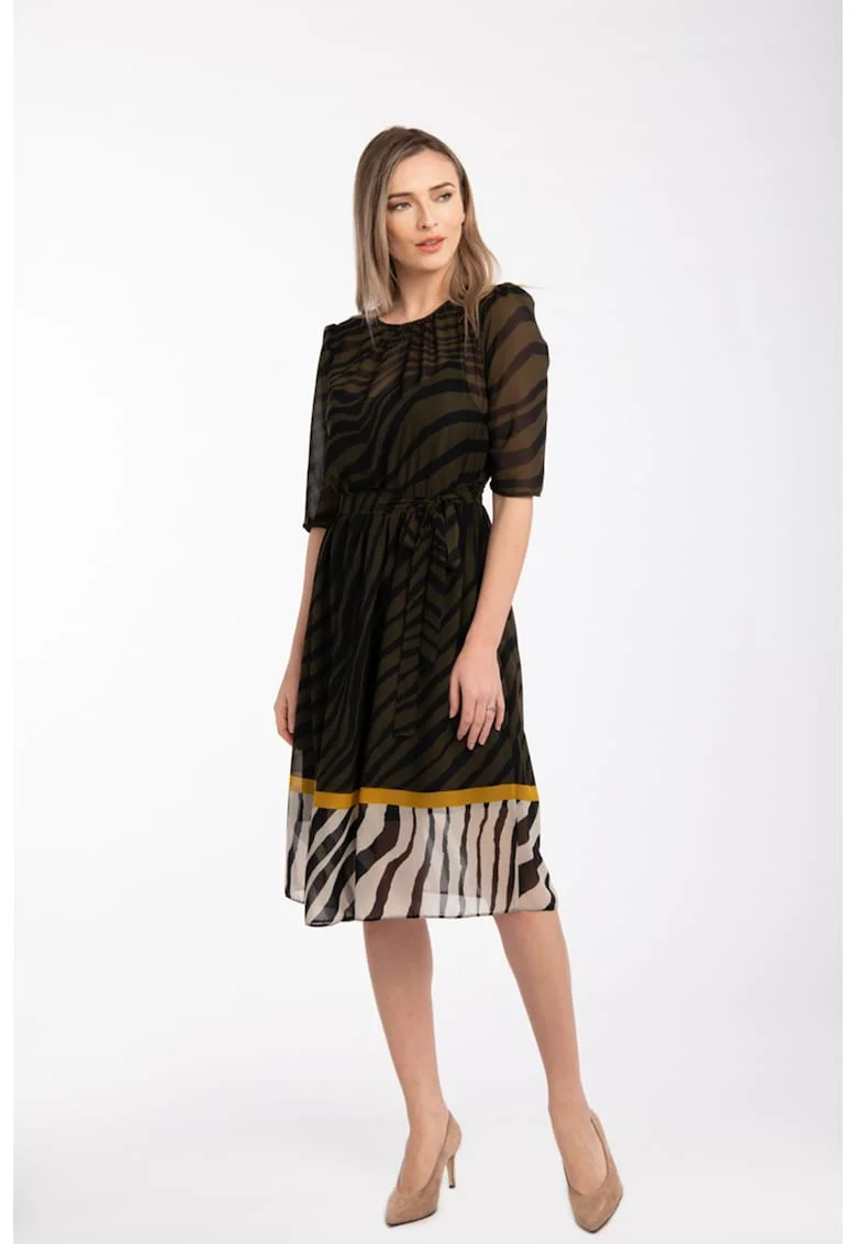 Rochie midi cu maneci medii Shelly, Negru/Kaki
