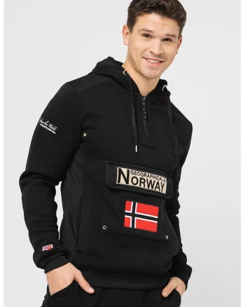 Hanorac cu fermoar scurt si logo brodat Gymclass, Negru
